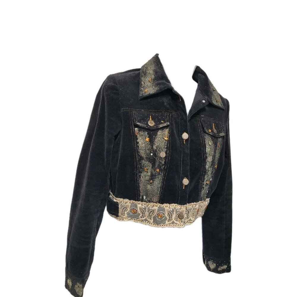 Y2K Vintage Agaci Too Corduroy Fitted Blazer Jacket Crop Gliltter Embellished - Picture 12 of 16